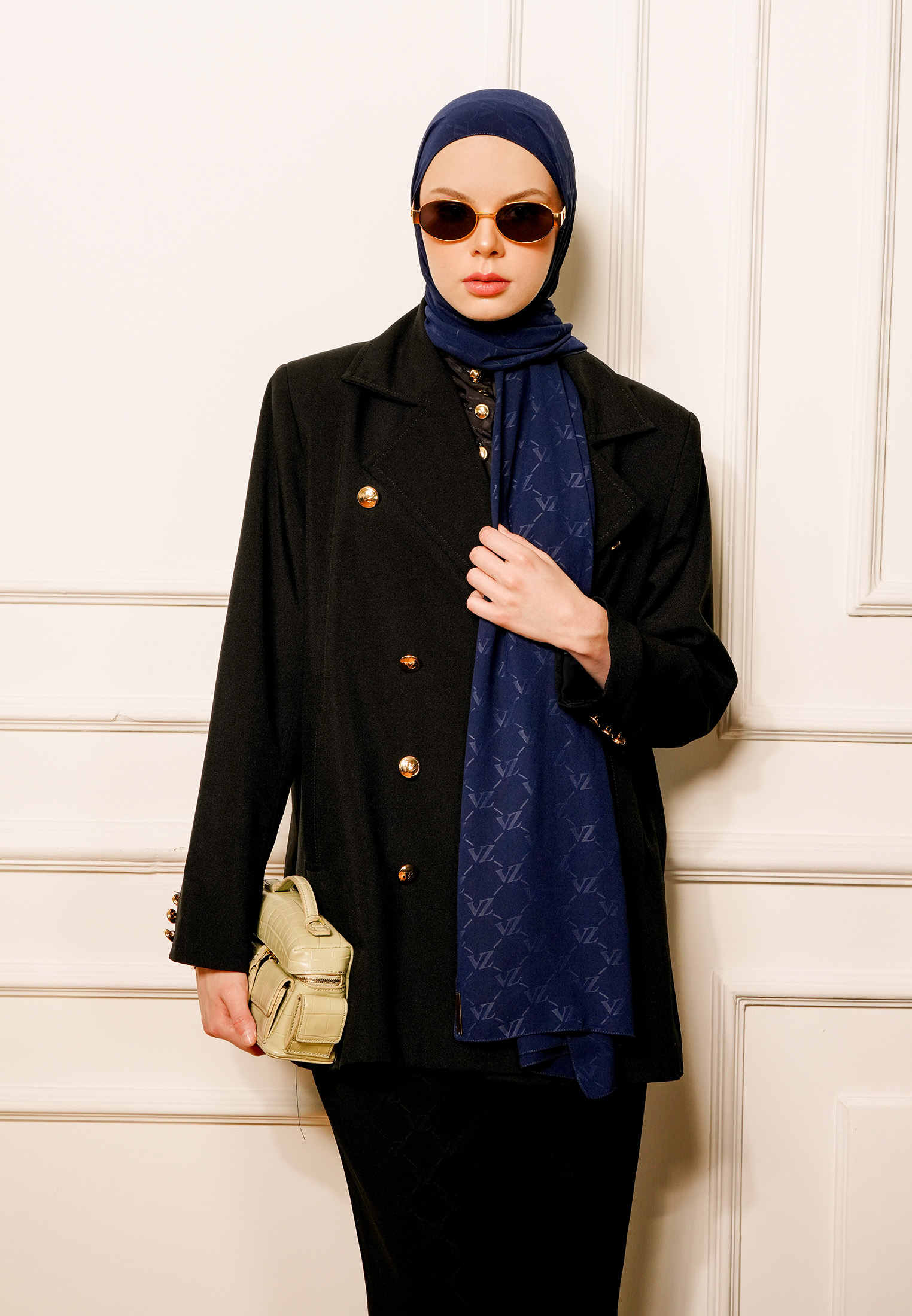 VZ Signature Embossed Pashmina - Navy - Image 2