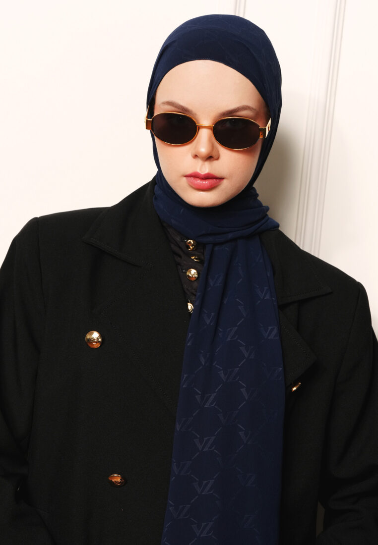 VZ Signature Embossed Pashmina - Navy - VIVIZUBEDI