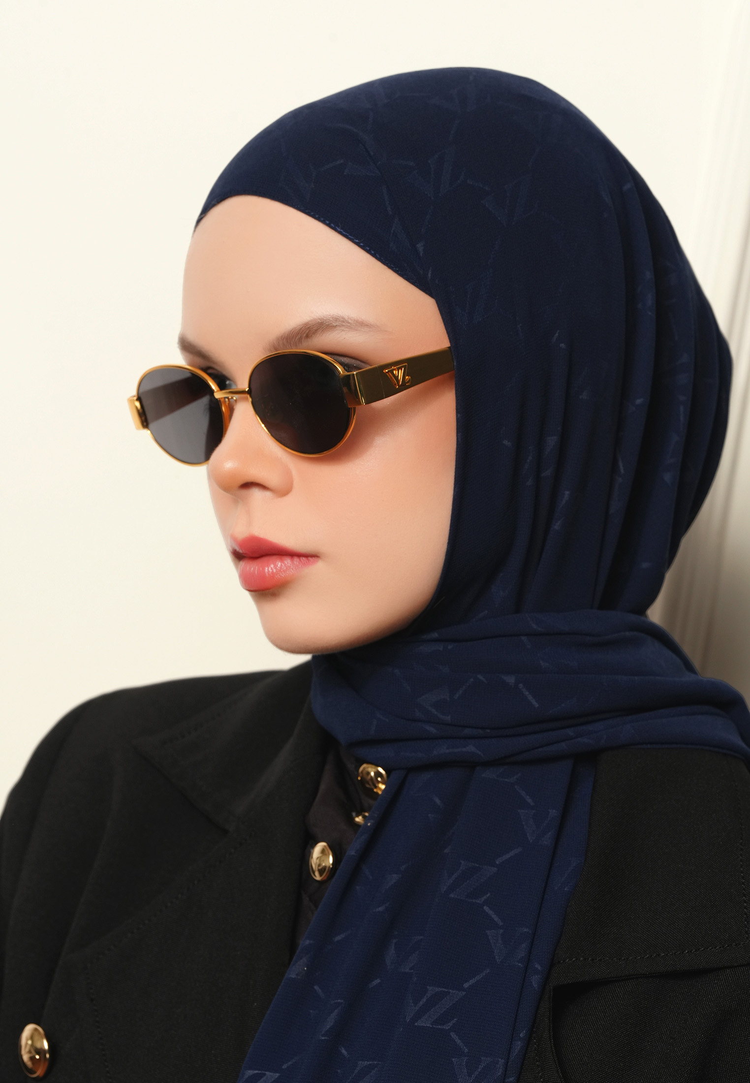 VZ Signature Embossed Pashmina - Navy - Image 5