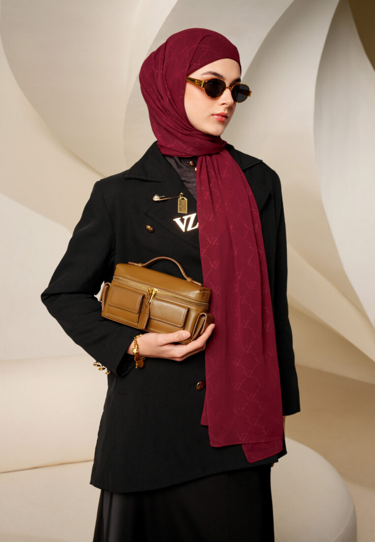 VZ Signature Embossed Pashmina - Burgundy