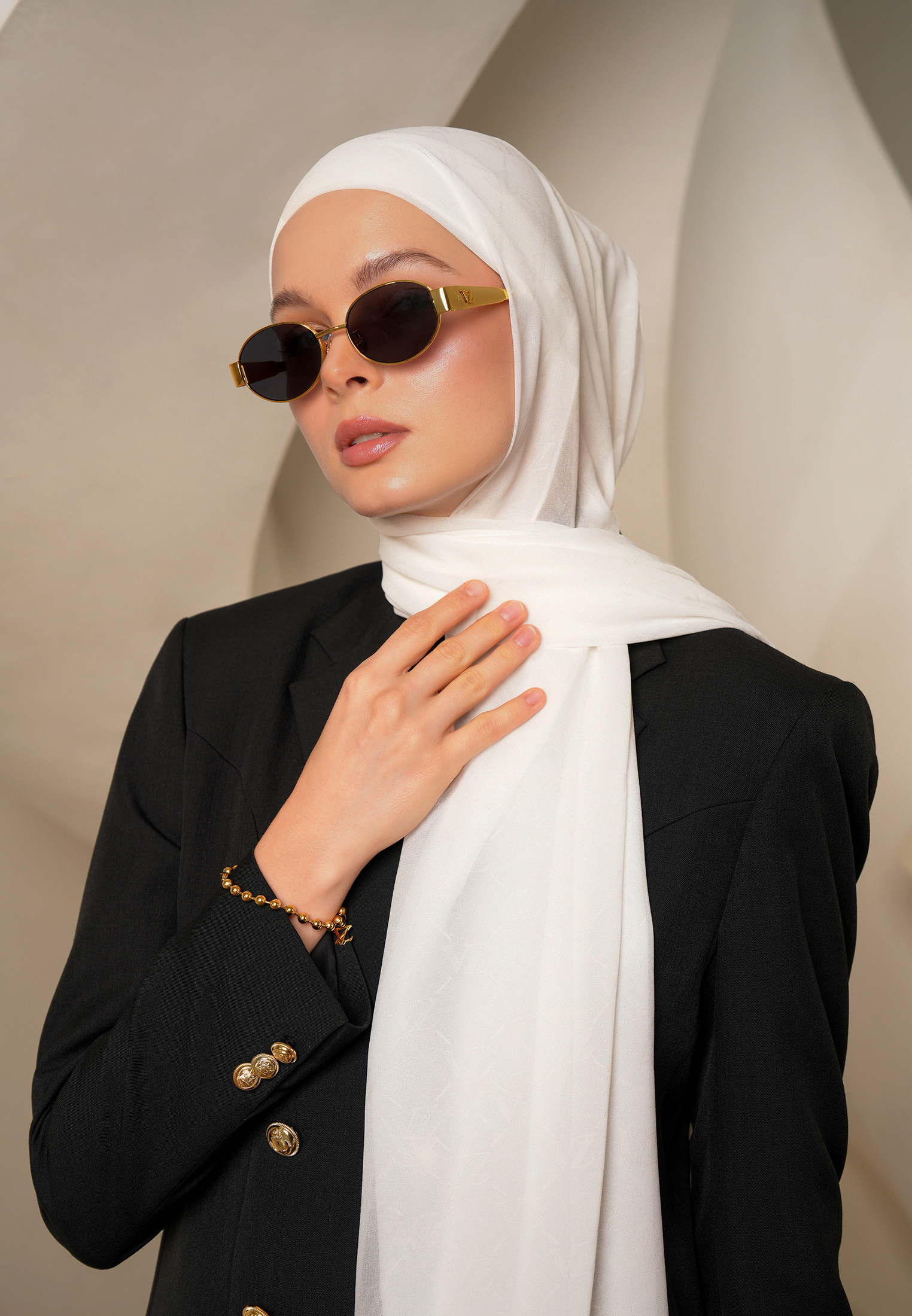 VZ Signature Embossed Pashmina - Broken White