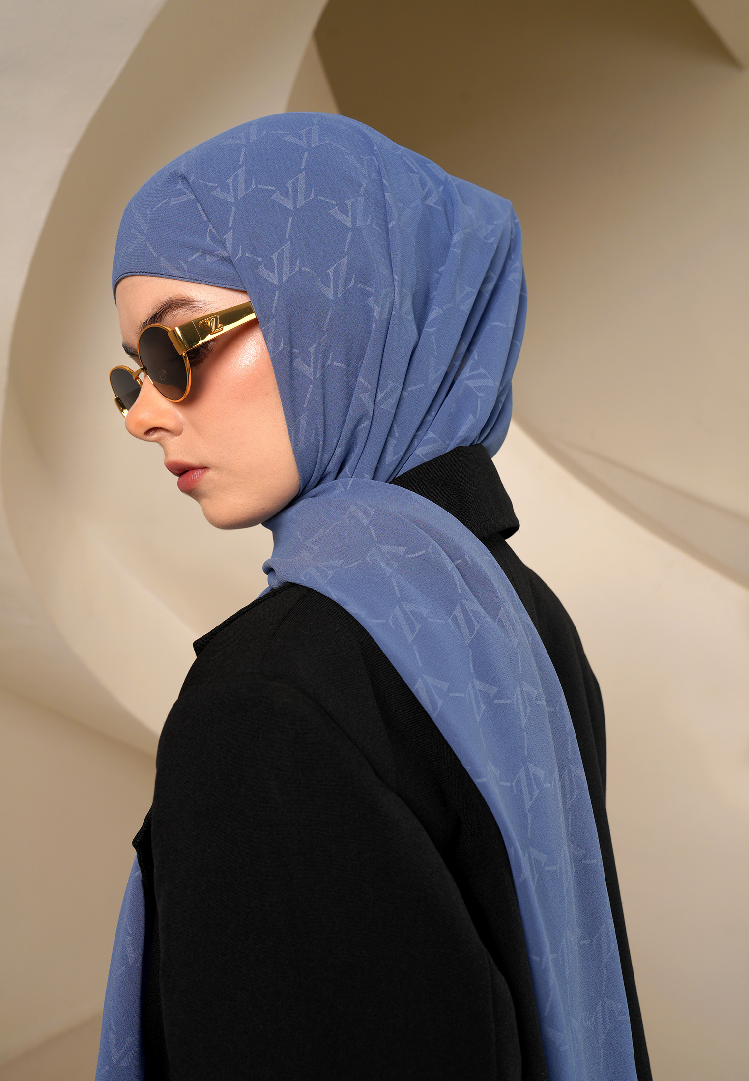 VZ Signature Embossed Pashmina - Stone Blue - Image 7