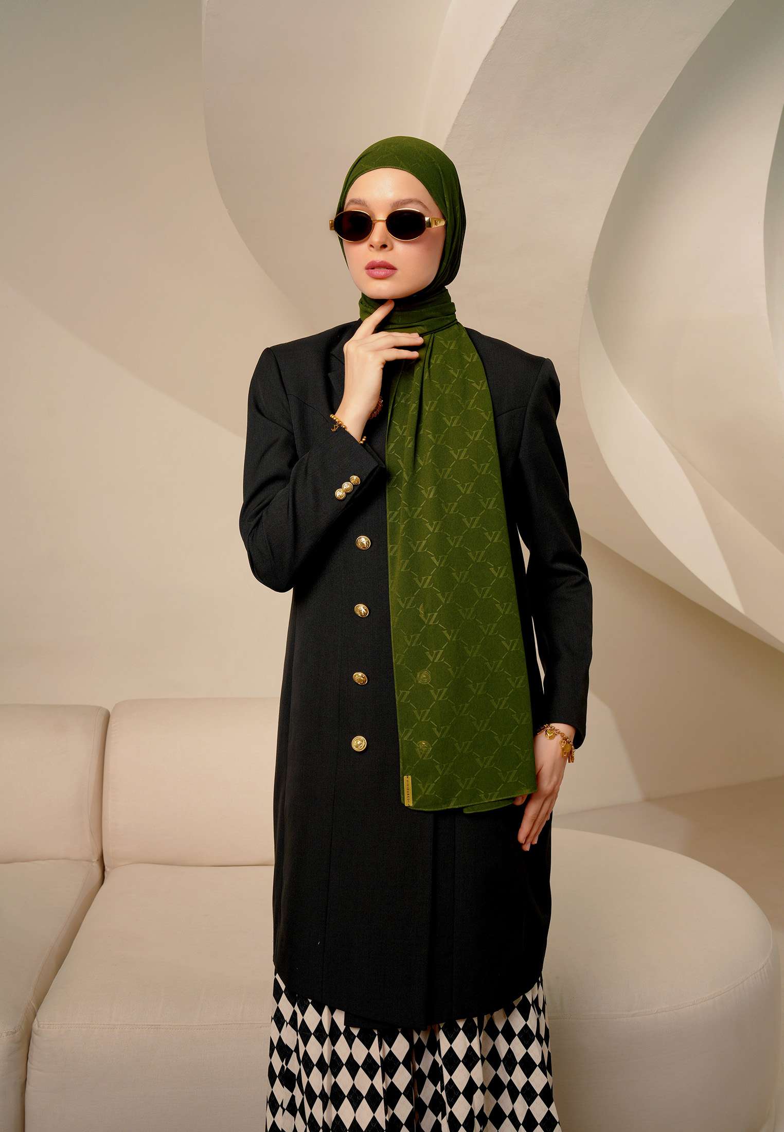 VZ Signature Embossed Pashmina - Army