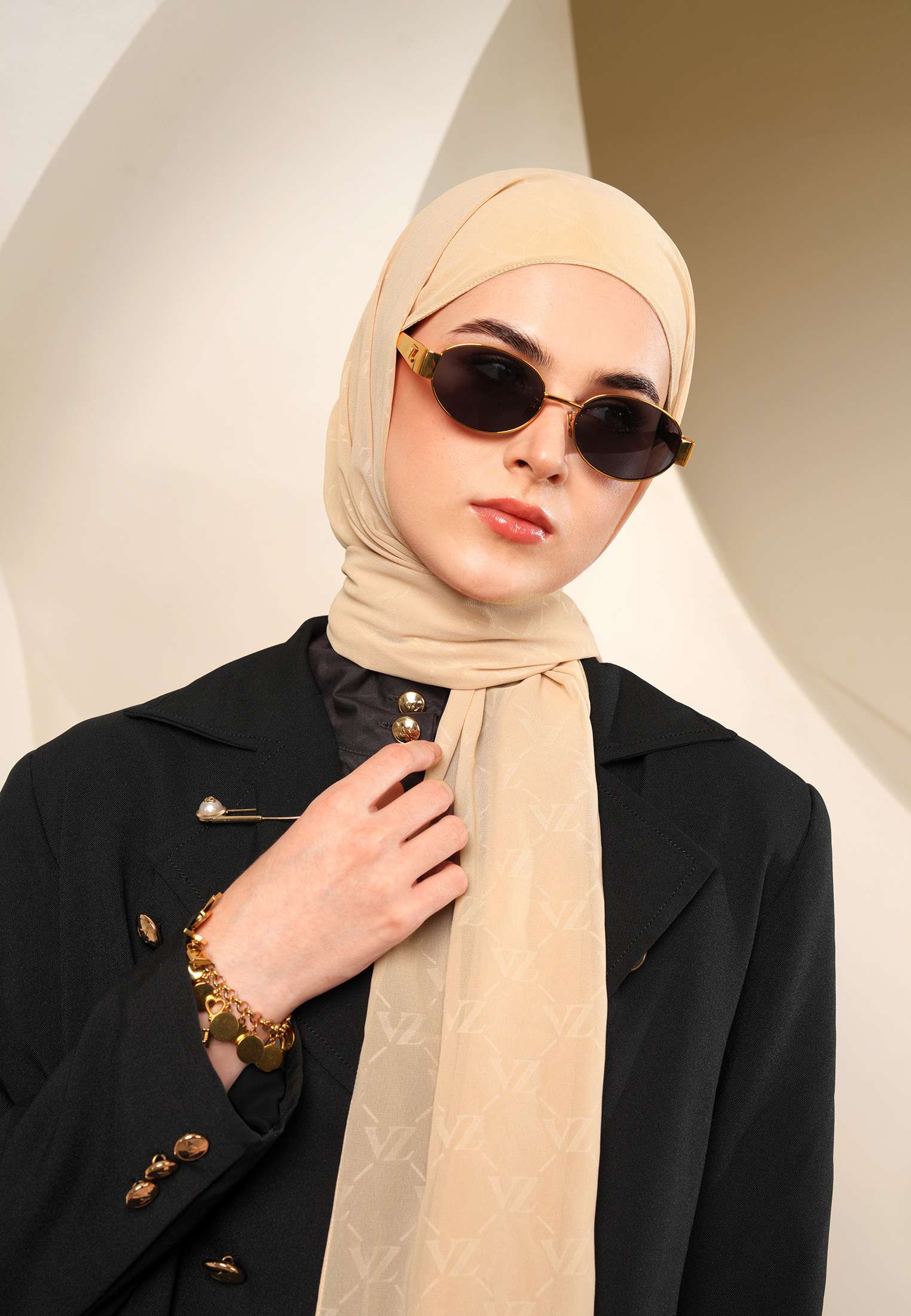 VZ Signature Embossed Pashmina - Buttercream