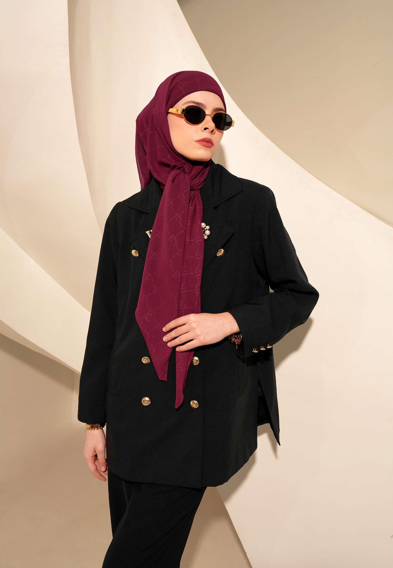 Signature Embossed Scarf - Burgundy